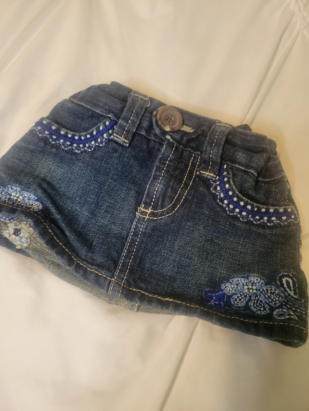Girls Dark Blue Denim Skirt with Embroidered Accents